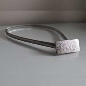 Funky Thin Belt Elastic Clasp Silver Band with a Textured Rectangular Buckle